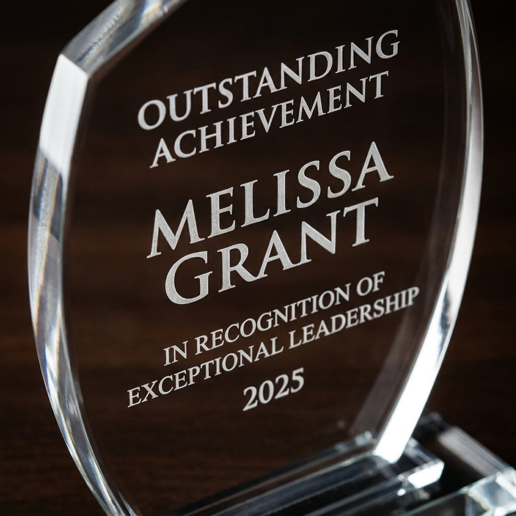 Personalized Premium Clear Blue Glass Award - custom laser engraved - view 4