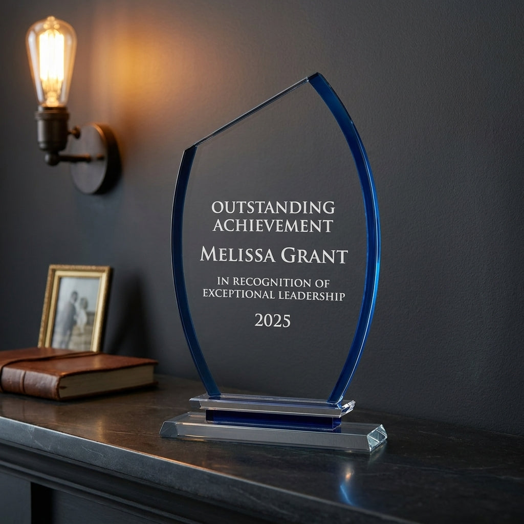 Personalized Premium Clear Blue Glass Award - custom laser engraved - view 5