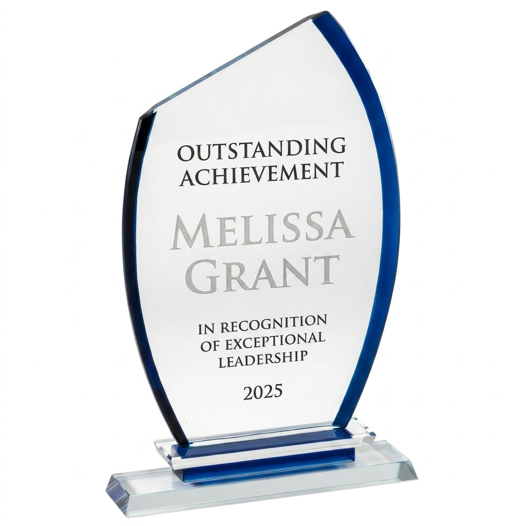 Personalized Premium Clear Blue Glass Award - custom laser engraved - view 6