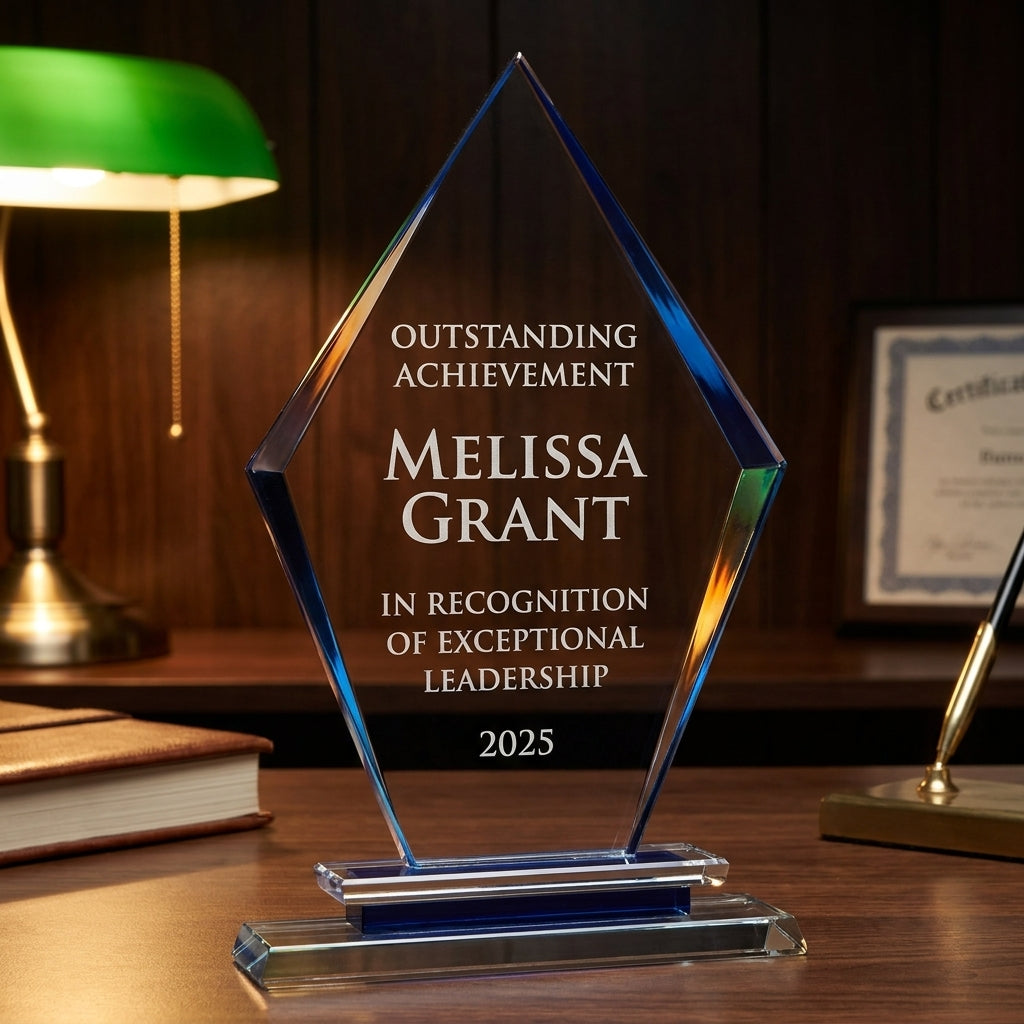 Personalized Premium Clear Blue Glass Award - custom laser engraved - view 2