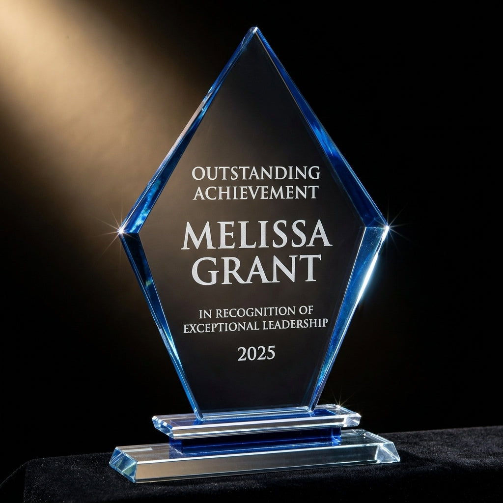 Personalized Premium Clear Blue Glass Award - custom laser engraved - view 3