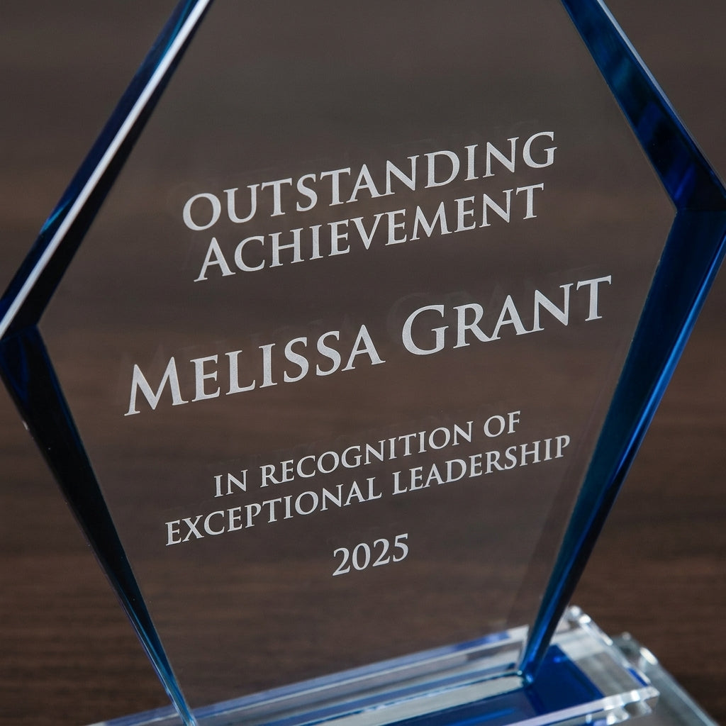 Personalized Premium Clear Blue Glass Award - custom laser engraved - view 4