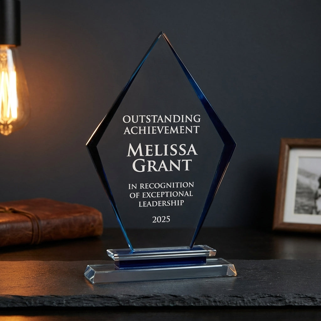 Personalized Premium Clear Blue Glass Award - custom laser engraved - view 5