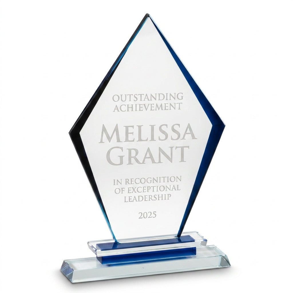 Personalized Premium Clear Blue Glass Award - custom laser engraved - view 6