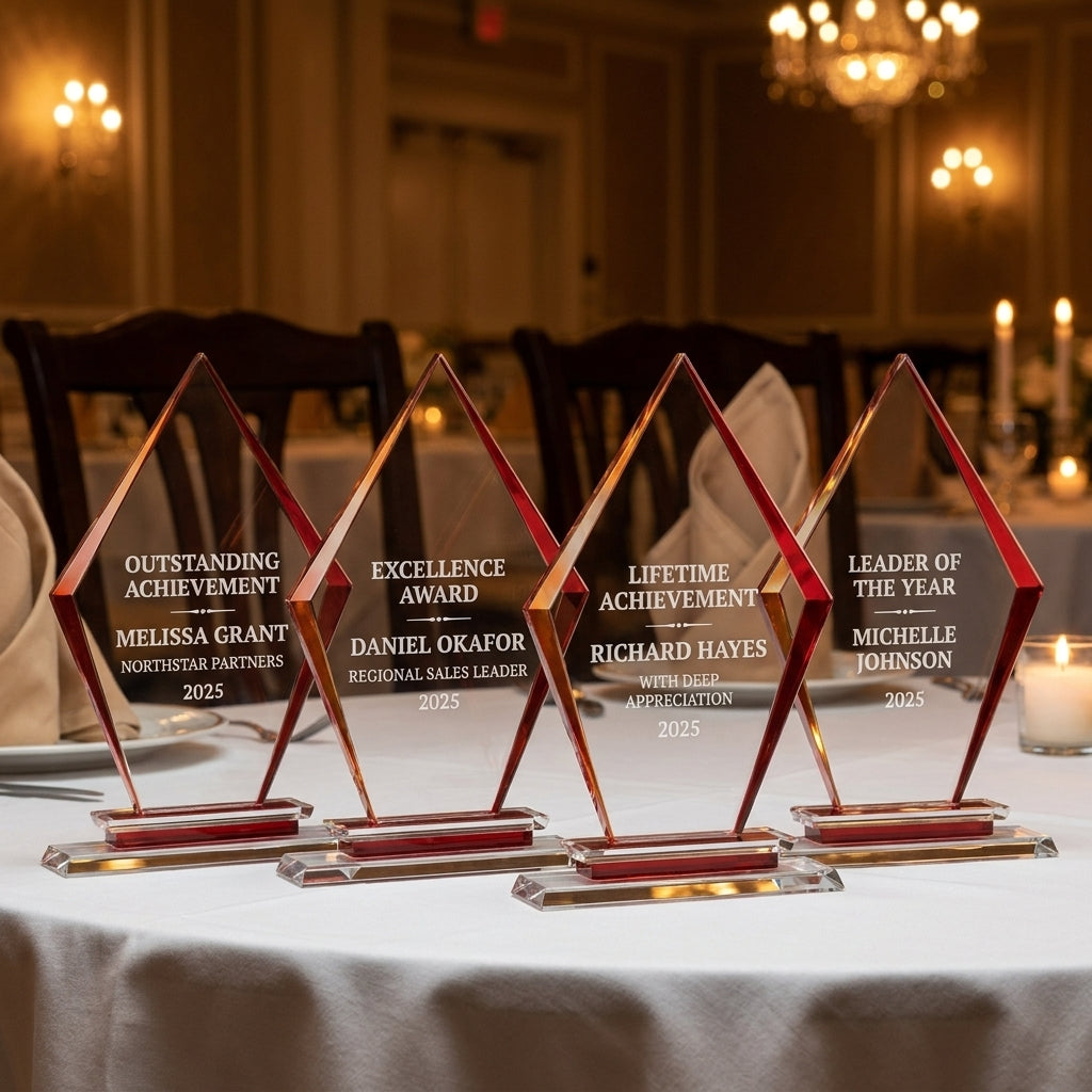 Personalized Premium Clear Red Glass Award - custom laser engraved - view 1