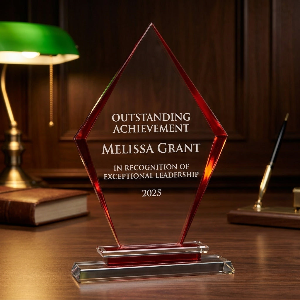 Personalized Premium Clear Red Glass Award - custom laser engraved - view 2