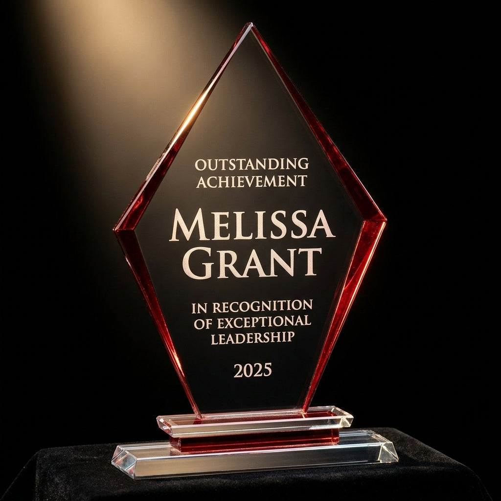 Personalized Premium Clear Red Glass Award - custom laser engraved - view 3