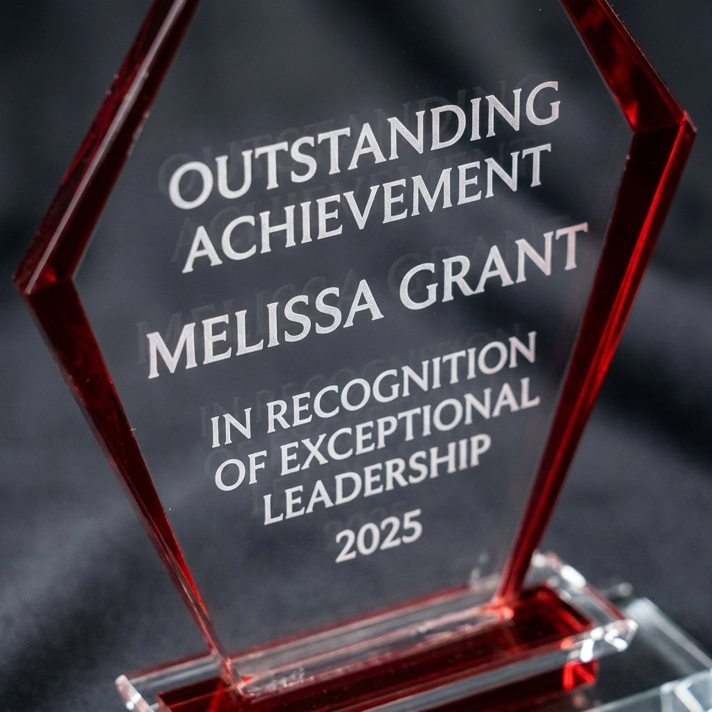 Personalized Premium Clear Red Glass Award - custom laser engraved - view 4