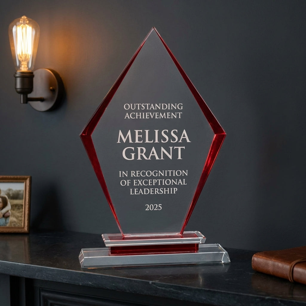 Personalized Premium Clear Red Glass Award - custom laser engraved - view 5