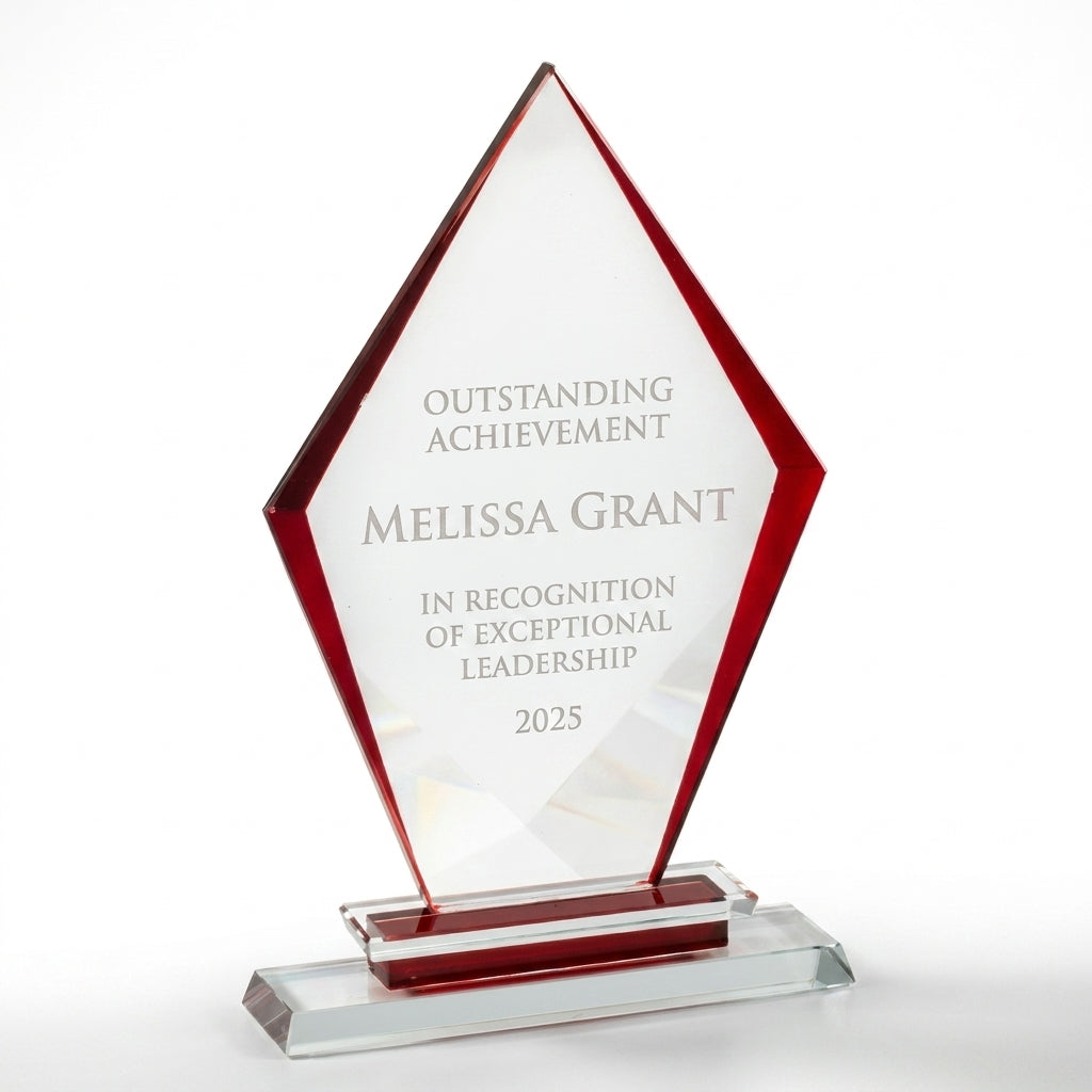Personalized Premium Clear Red Glass Award - custom laser engraved - view 6