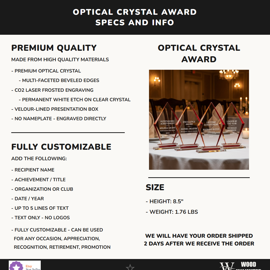 Personalized Premium Clear Red Glass Award Specifications - dimensions, materials, features