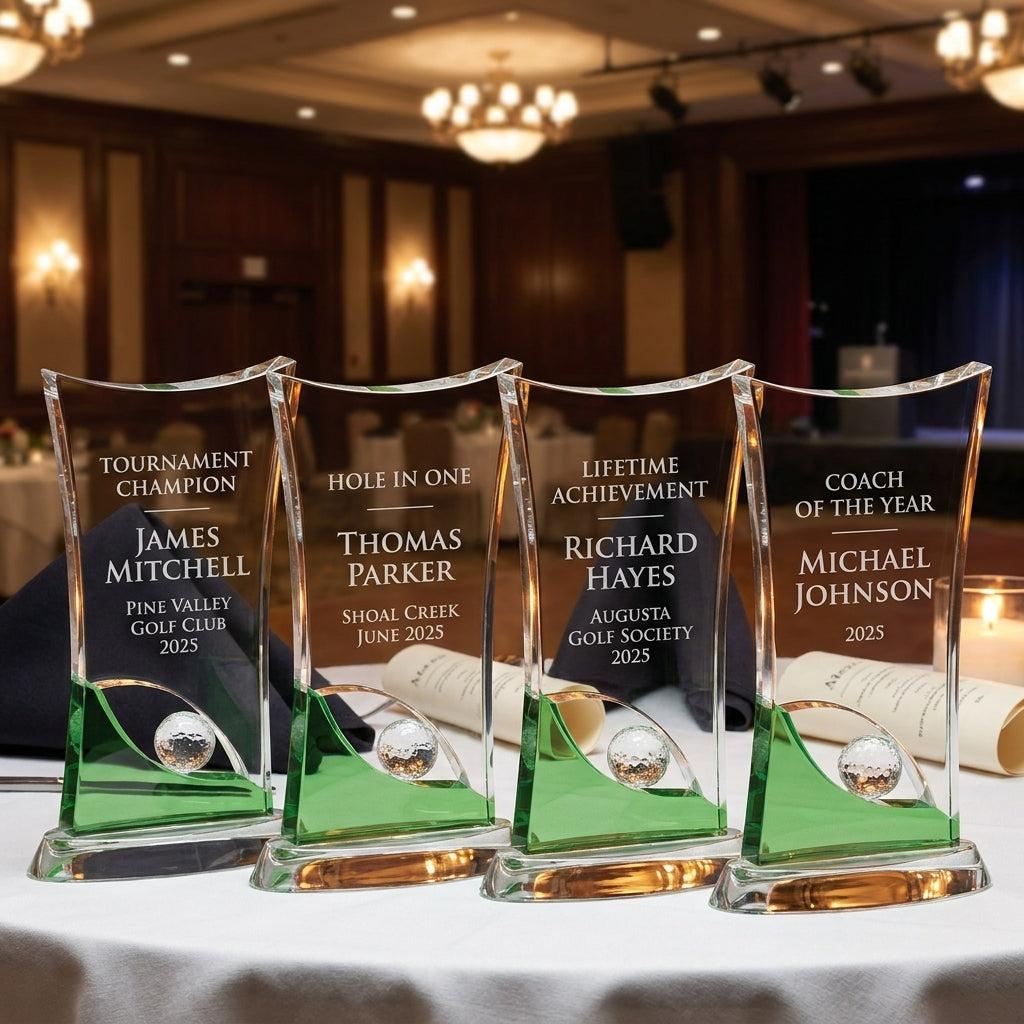 Personalized Crystal Golf Award | Engraved Optical Crystal Retirement Gift | Tournament Champion Trophy - View 1