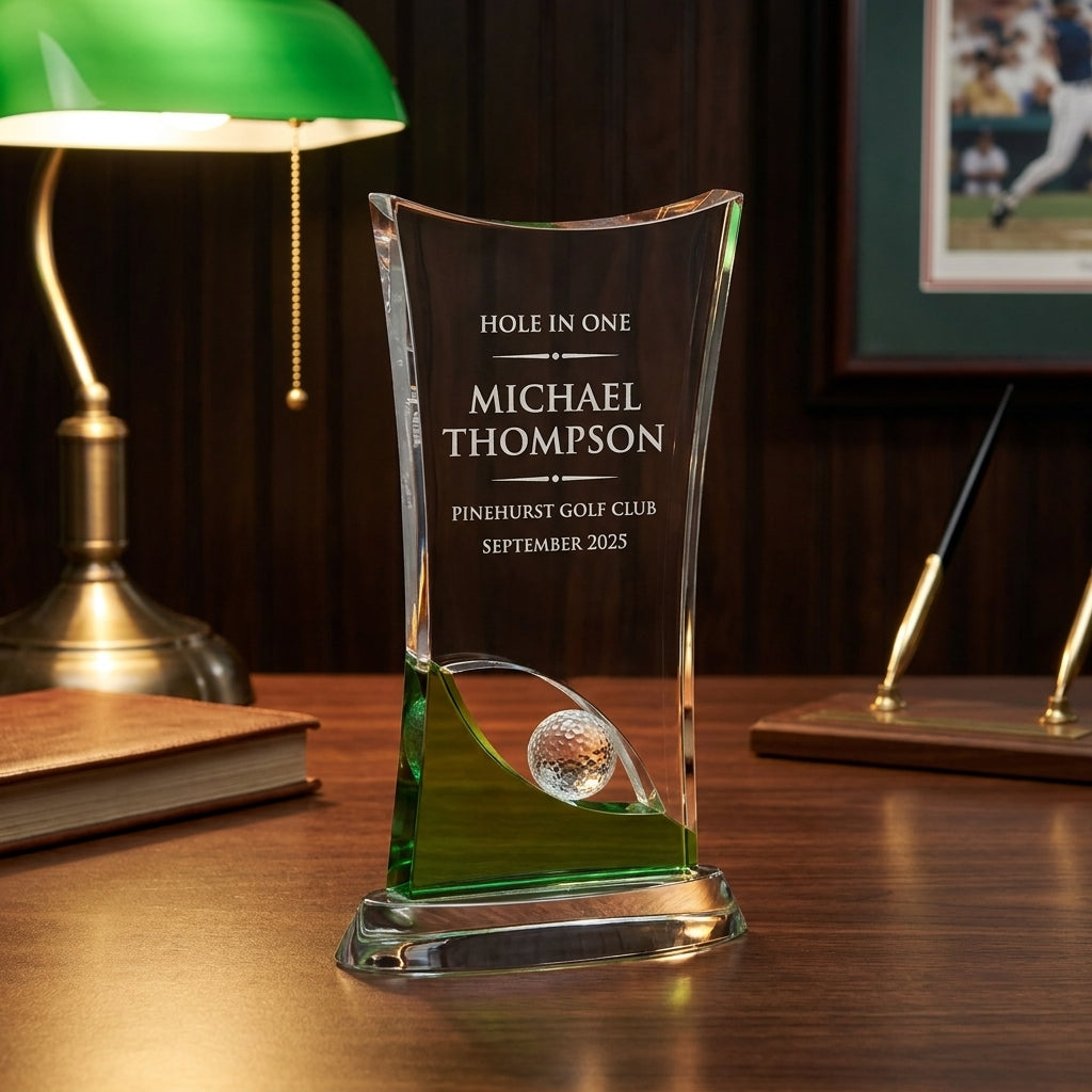 Personalized Crystal Golf Award | Engraved Optical Crystal Retirement Gift | Tournament Champion Trophy - View 2