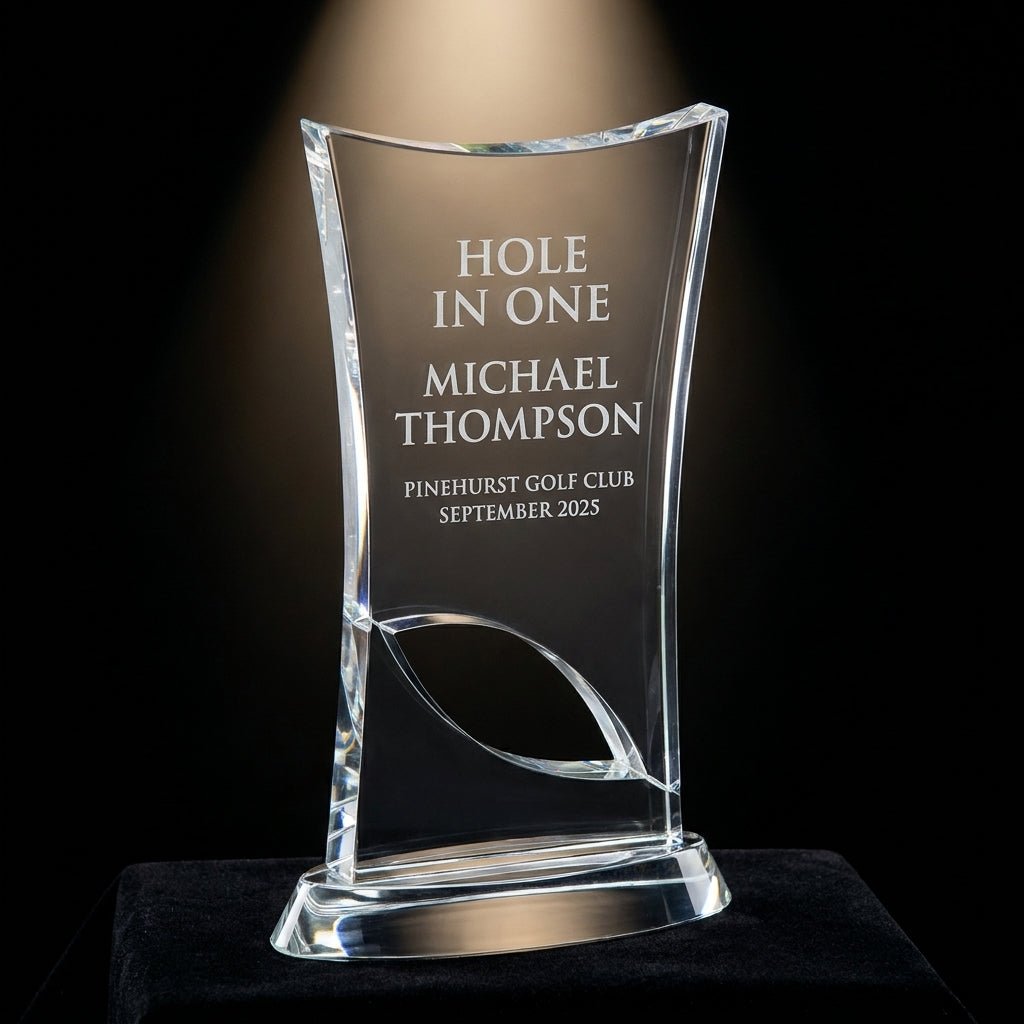 Personalized Crystal Golf Award | Engraved Optical Crystal Retirement Gift | Tournament Champion Trophy - View 3