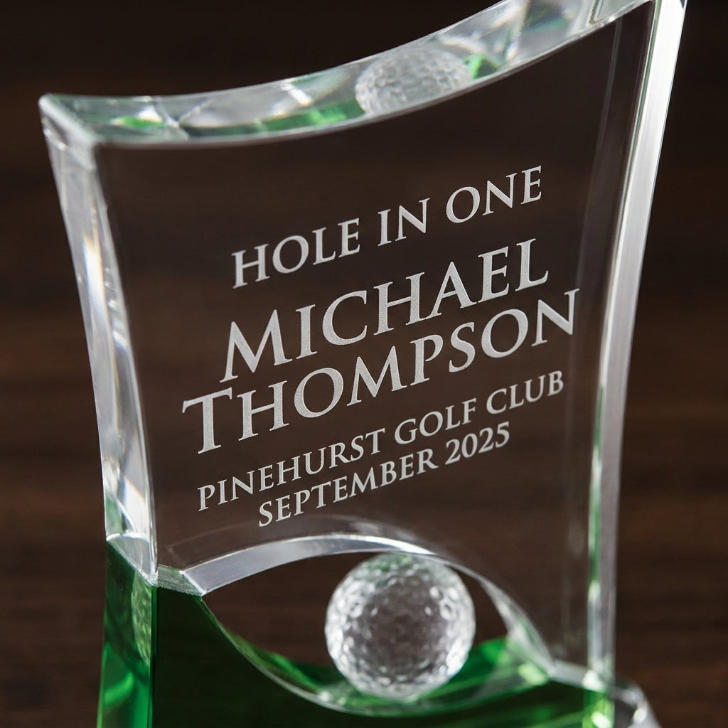 Personalized Crystal Golf Award | Engraved Optical Crystal Retirement Gift | Tournament Champion Trophy - View 4
