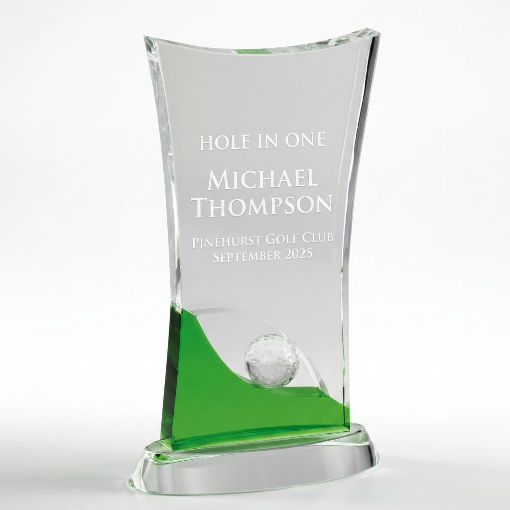 Personalized Crystal Golf Award | Engraved Optical Crystal Retirement Gift | Tournament Champion Trophy - View 6