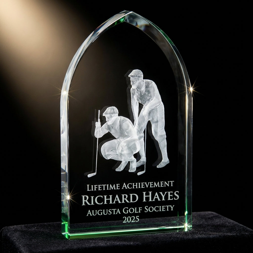 Personalized Crystal Sports Award | Engraved Optical Crystal Golf Tablet | Tournament Champion | Retirement Gift | Hole in One - View 3