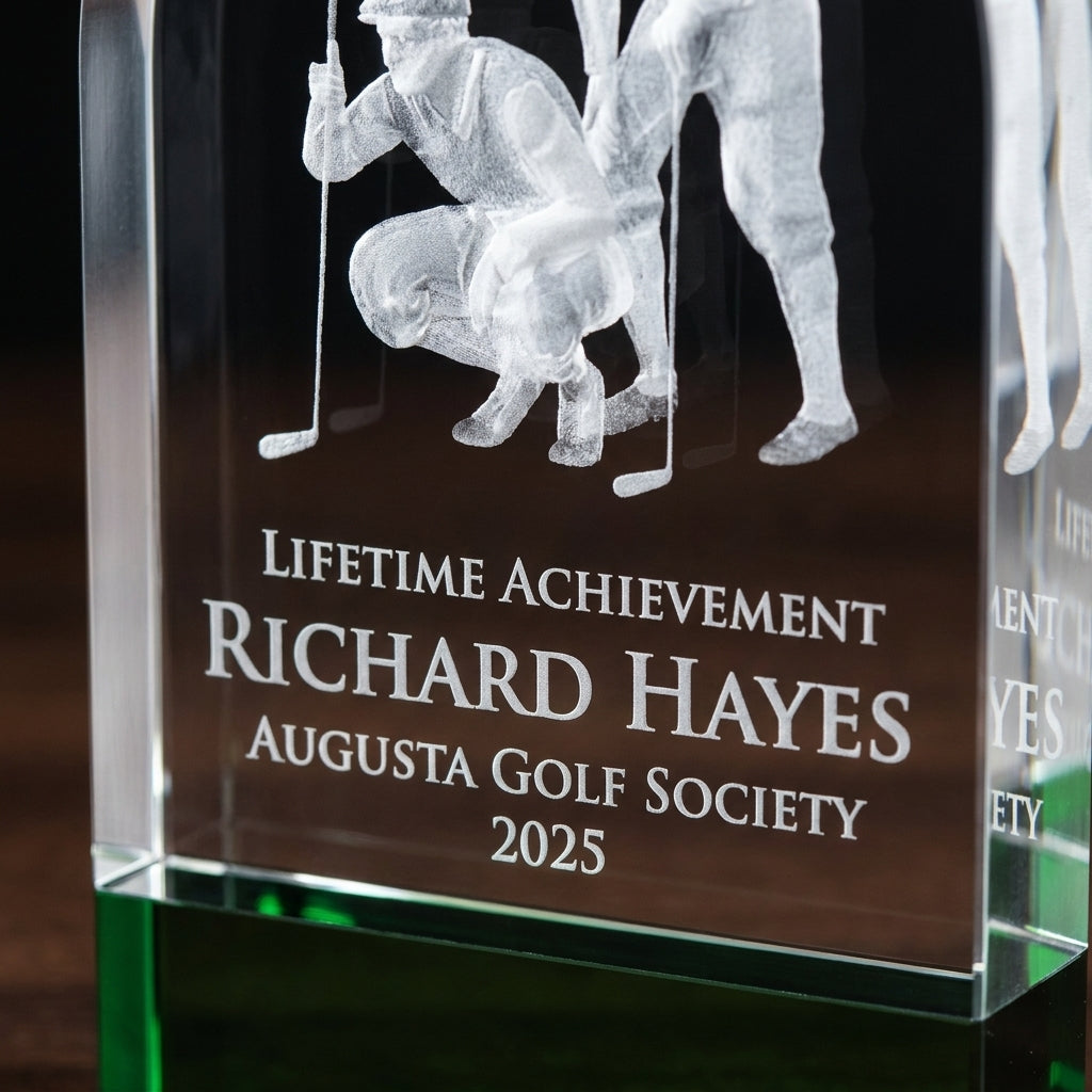 Personalized Crystal Sports Award | Engraved Optical Crystal Golf Tablet | Tournament Champion | Retirement Gift | Hole in One - View 4