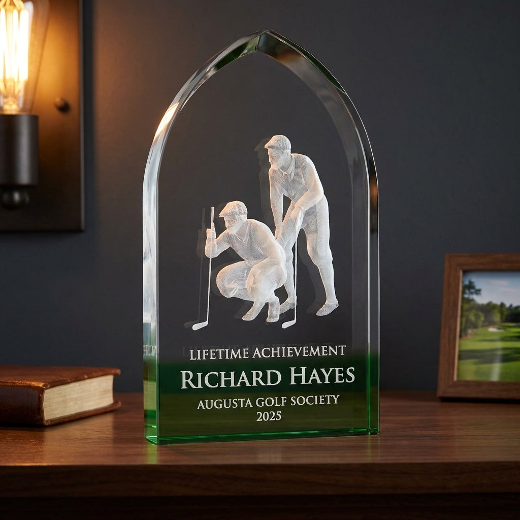 Personalized Crystal Sports Award | Engraved Optical Crystal Golf Tablet | Tournament Champion | Retirement Gift | Hole in One - View 5