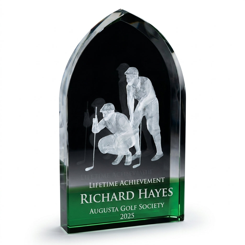 Personalized Crystal Sports Award | Engraved Optical Crystal Golf Tablet | Tournament Champion | Retirement Gift | Hole in One - View 6