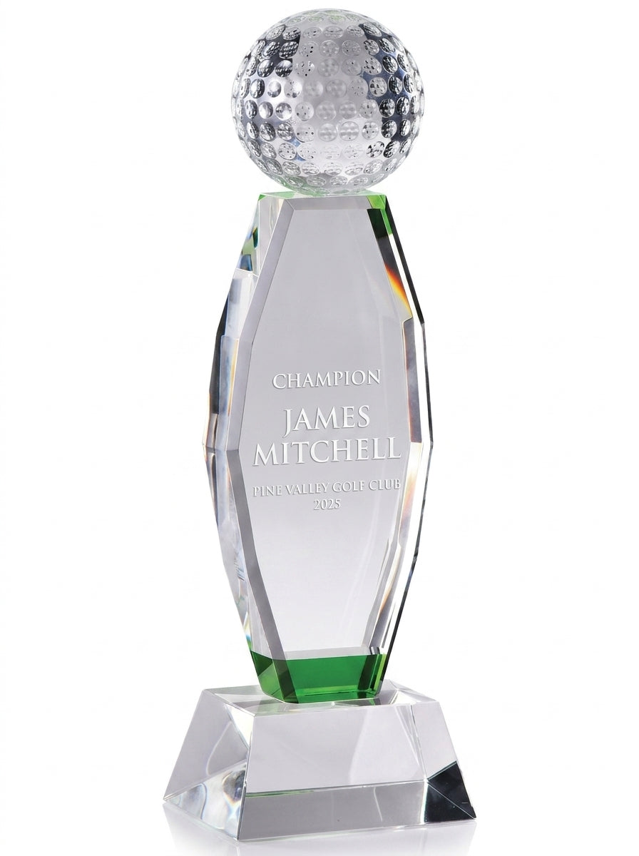 Personalized Crystal Golf Award | Engraved Optical Crystal | Tournament Champion, Retirement, Lifetime Achievement - View 1
