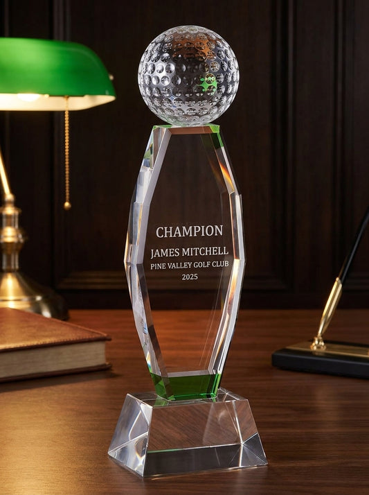 Personalized Crystal Golf Award | Engraved Optical Crystal | Tournament Champion, Retirement, Lifetime Achievement - View 2