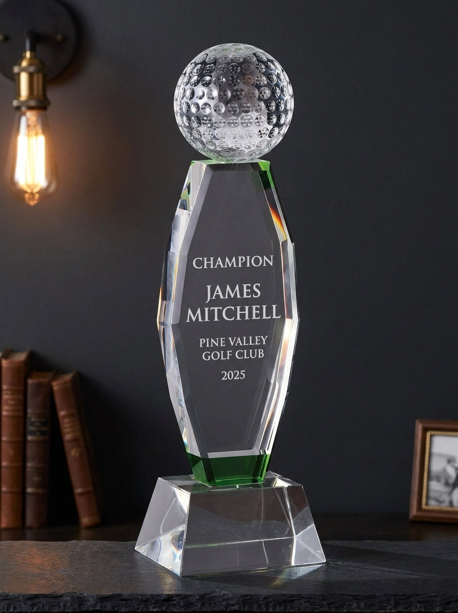 Personalized Crystal Golf Award | Engraved Optical Crystal | Tournament Champion, Retirement, Lifetime Achievement - View 3