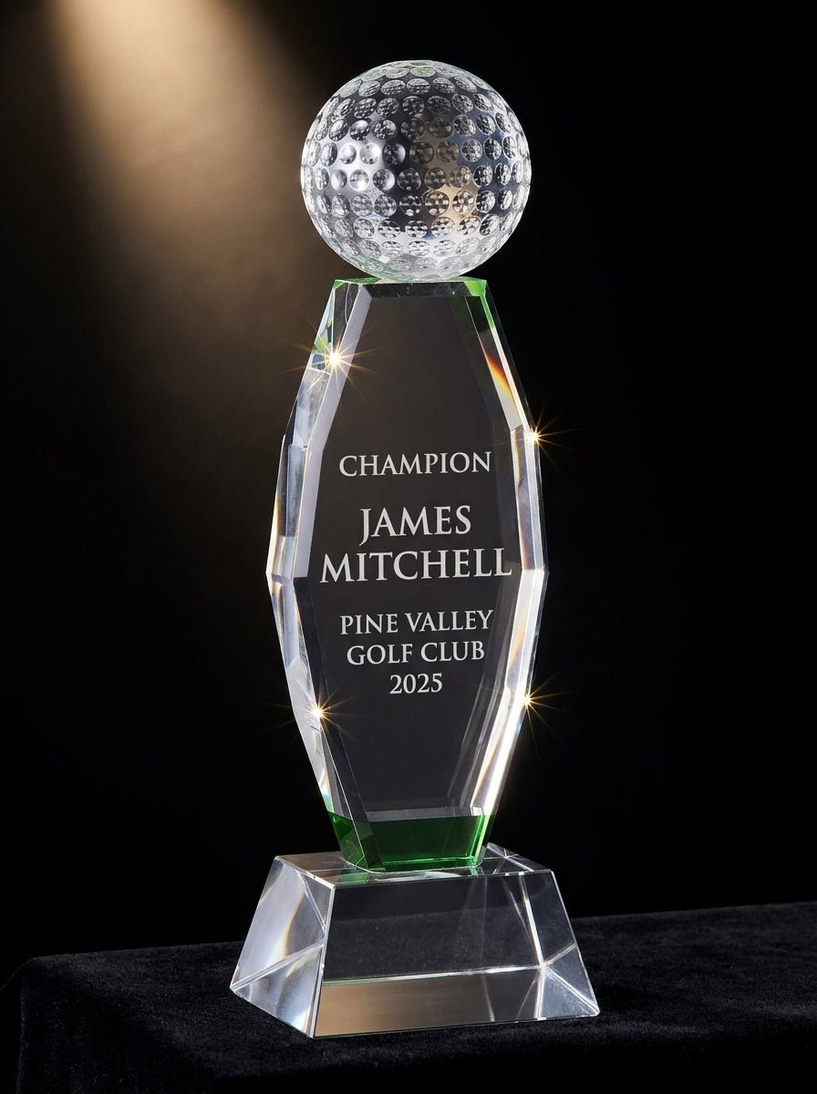 Personalized Crystal Golf Award | Engraved Optical Crystal | Tournament Champion, Retirement, Lifetime Achievement - View 4