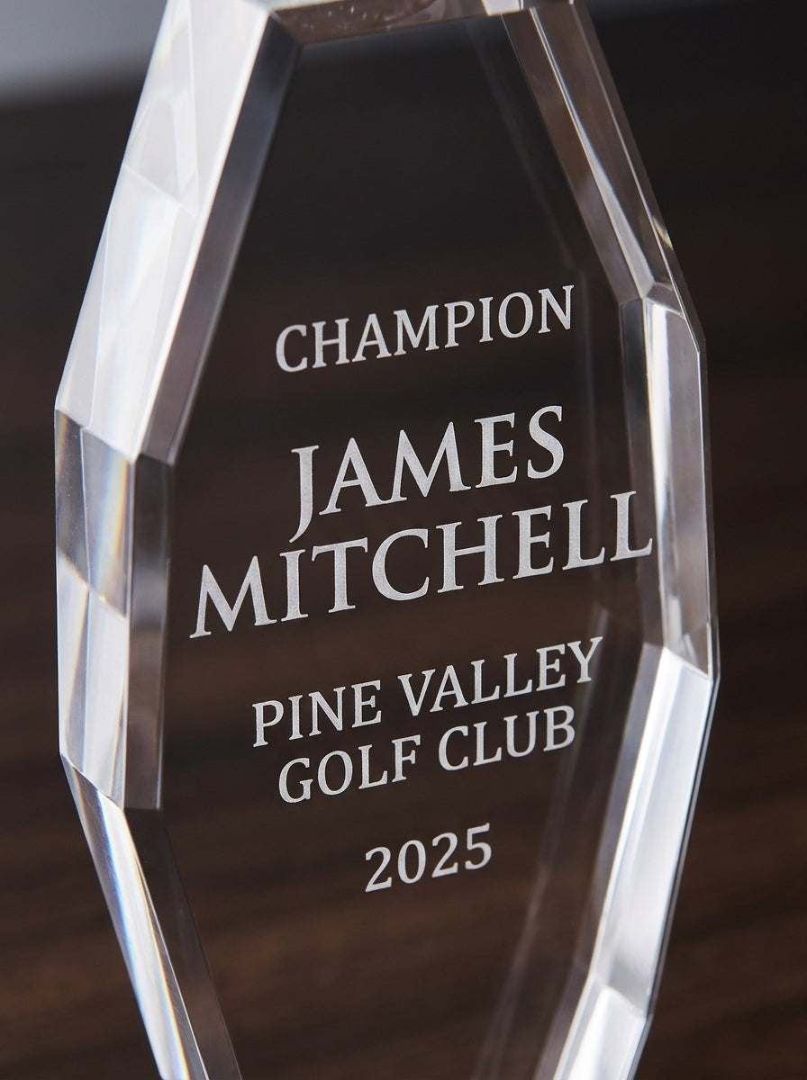 Personalized Crystal Golf Award | Engraved Optical Crystal | Tournament Champion, Retirement, Lifetime Achievement - View 5