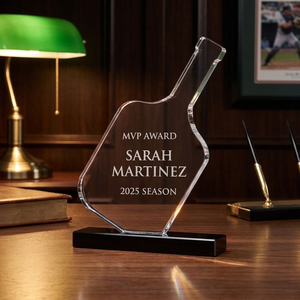 Personalized Crystal Sports Award | Engraved Optical Crystal Pickleball Paddle | Tournament Champion | Retirement Gift - View 2