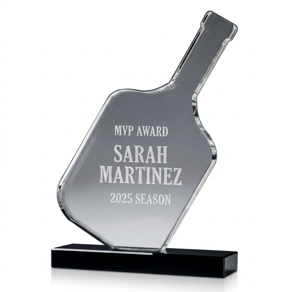 Personalized Crystal Sports Award | Engraved Optical Crystal Pickleball Paddle | Tournament Champion | Retirement Gift - View 6