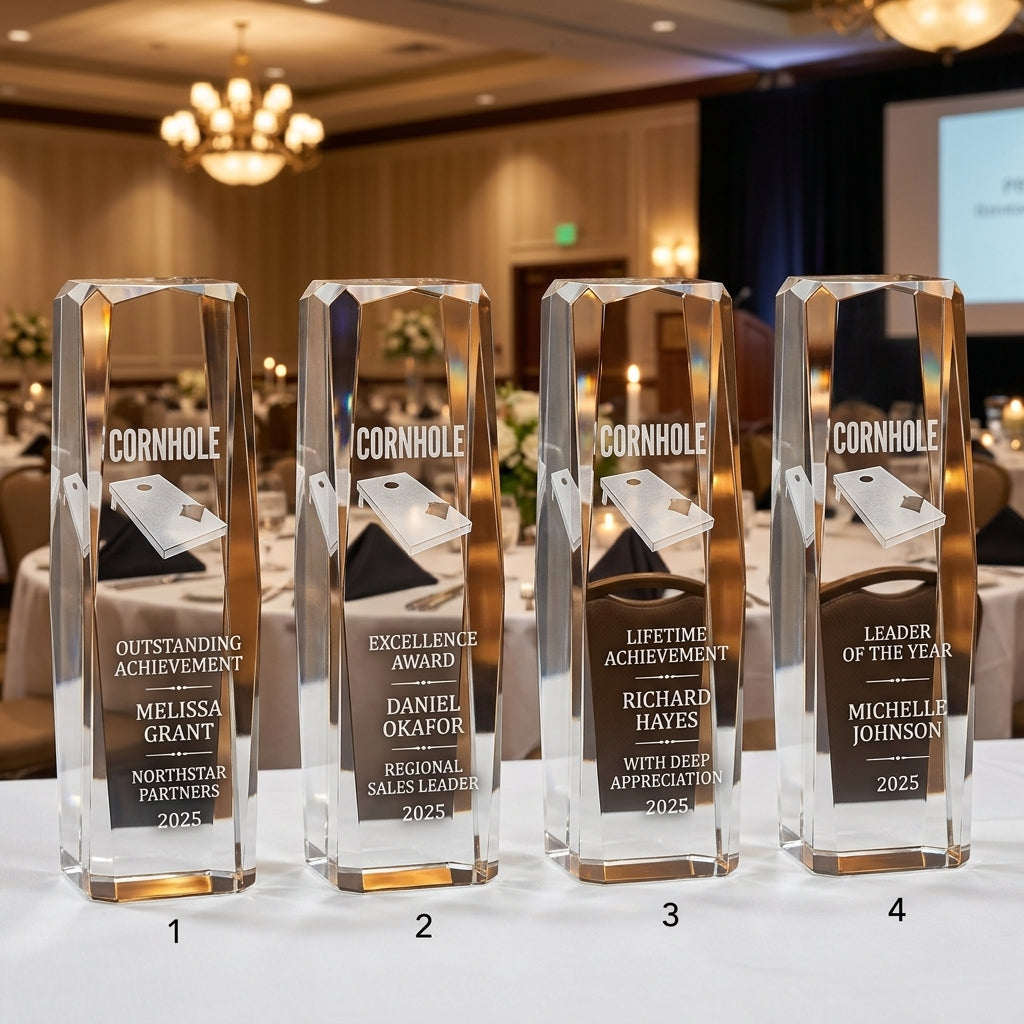 Personalized Cornhole Crystal Award - custom laser engraved - view 1