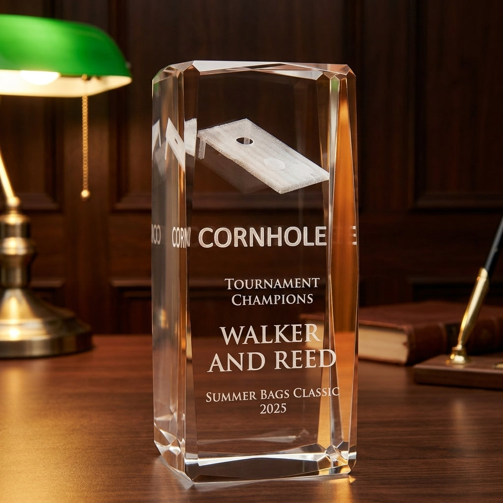 Personalized Cornhole Crystal Award - custom laser engraved - view 2