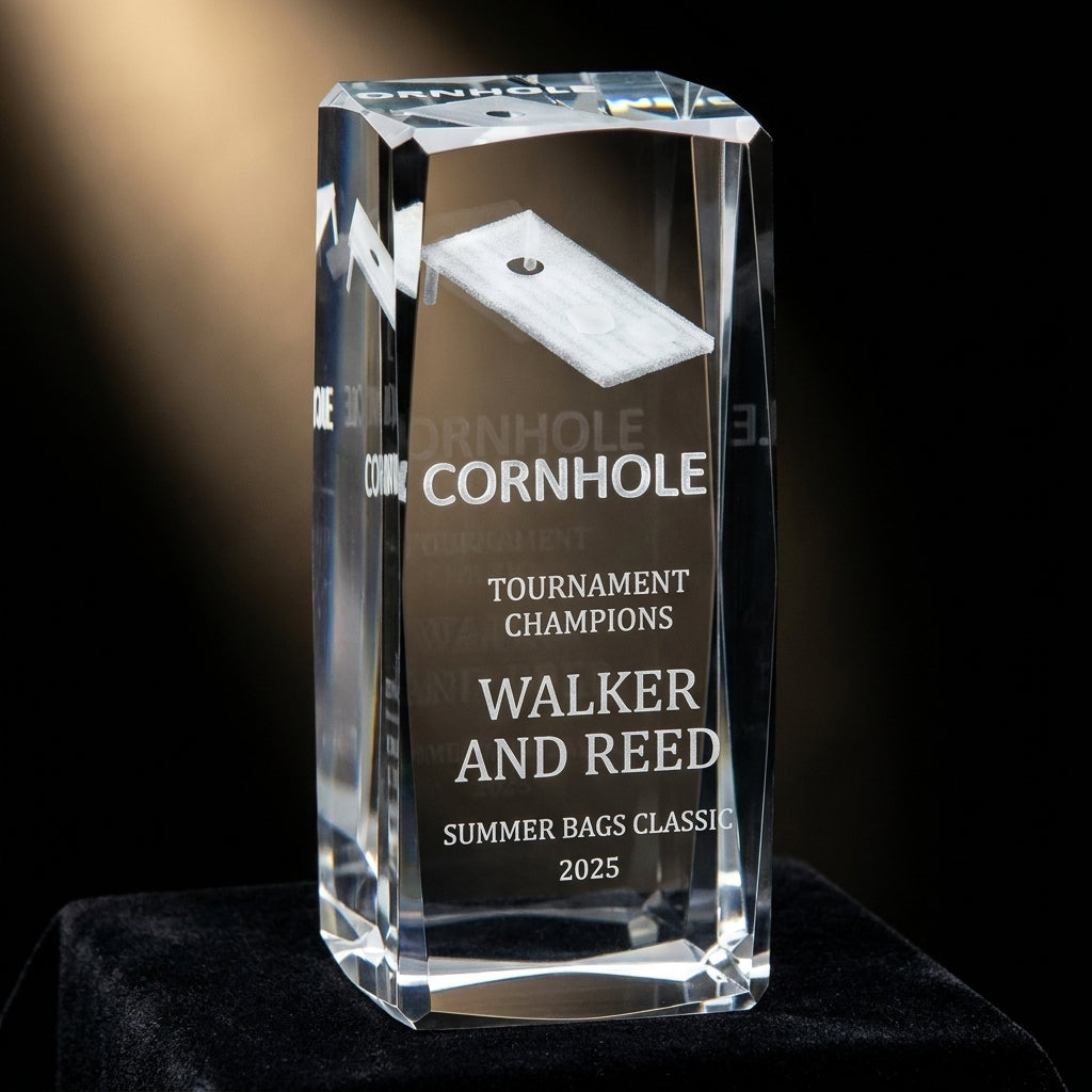 Personalized Cornhole Crystal Award - custom laser engraved - view 3