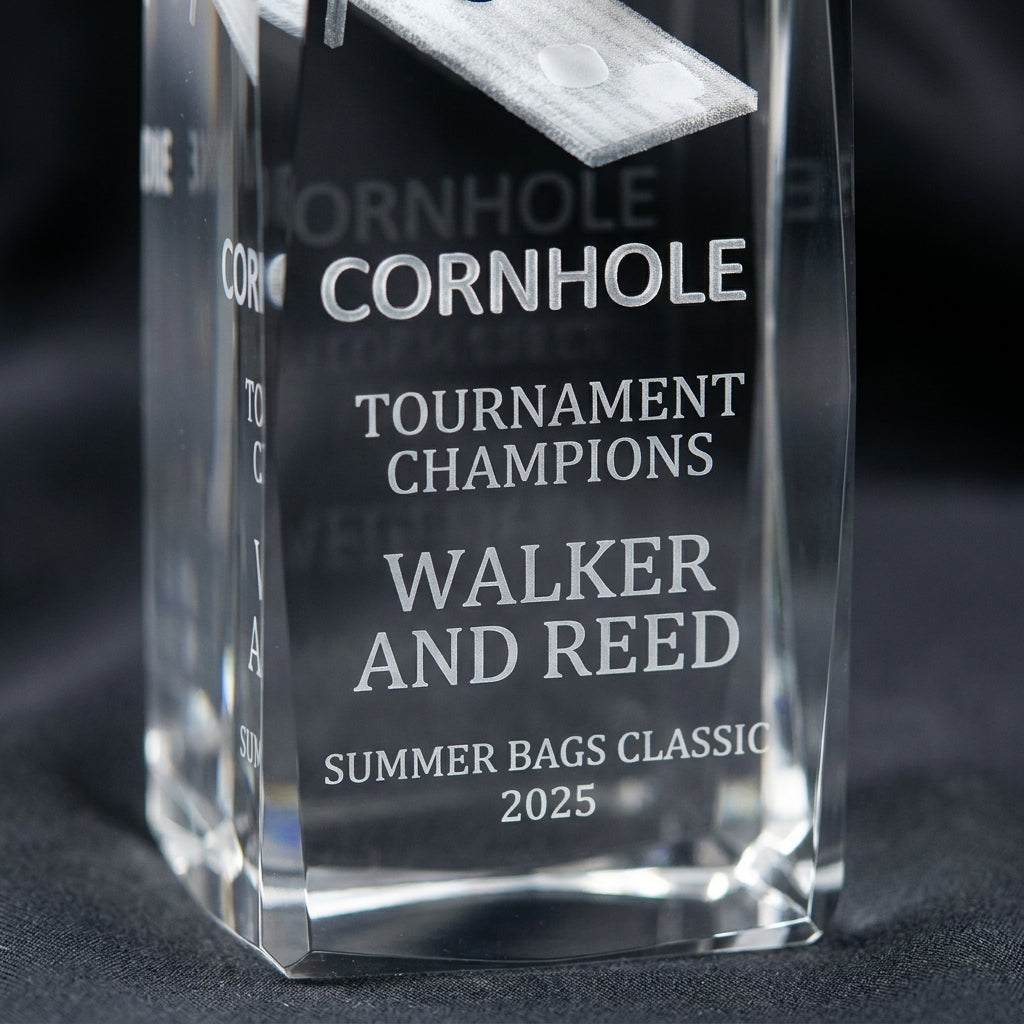 Personalized Cornhole Crystal Award - custom laser engraved - view 4