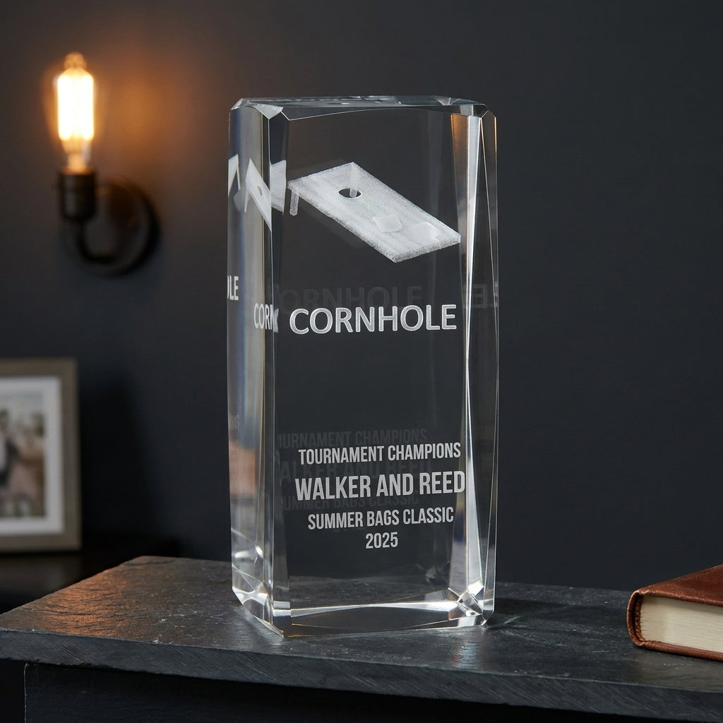 Personalized Cornhole Crystal Award - custom laser engraved - view 5