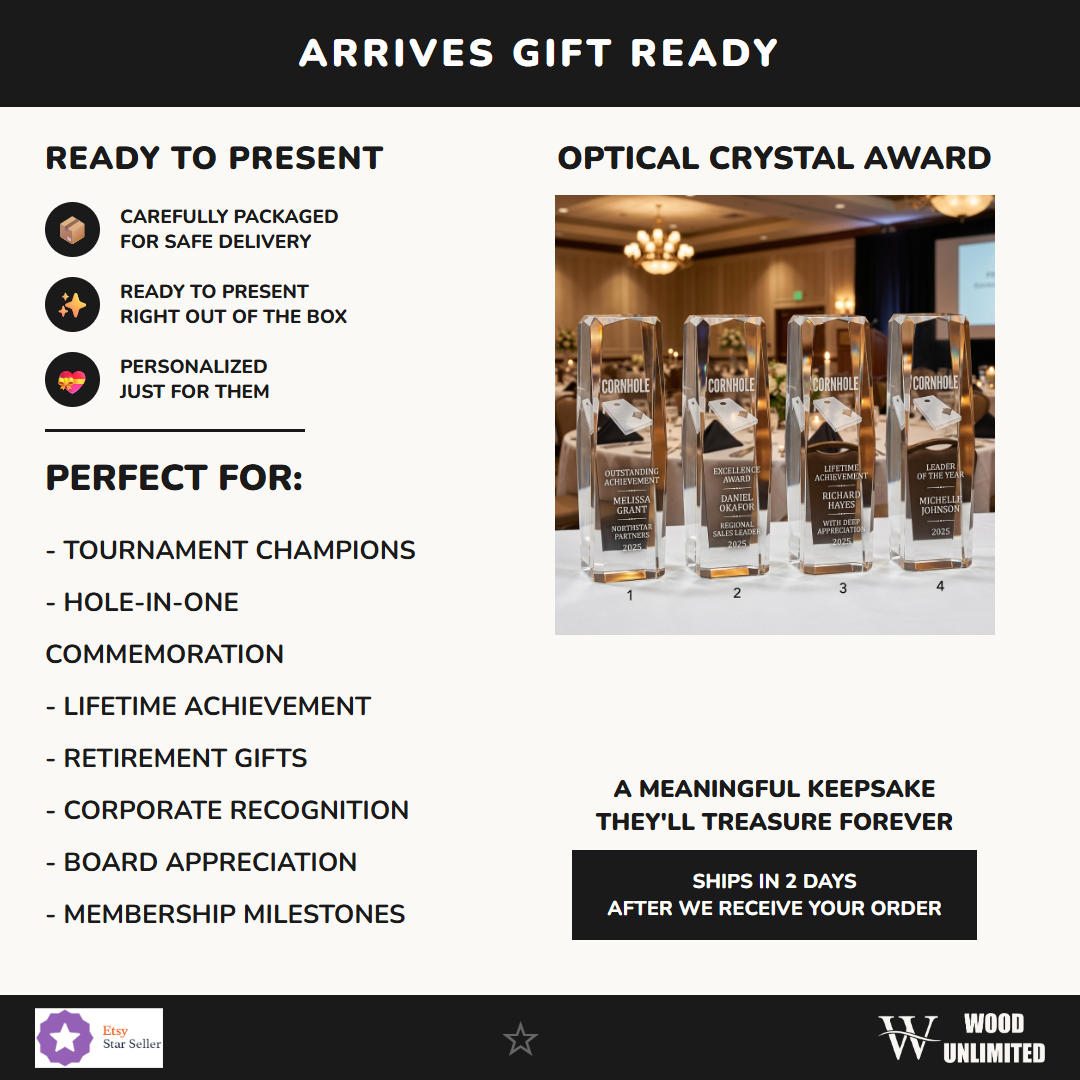 Cornhole Crystal Award Gift Ready - perfect for awards ceremonies, recognition, and celebrations