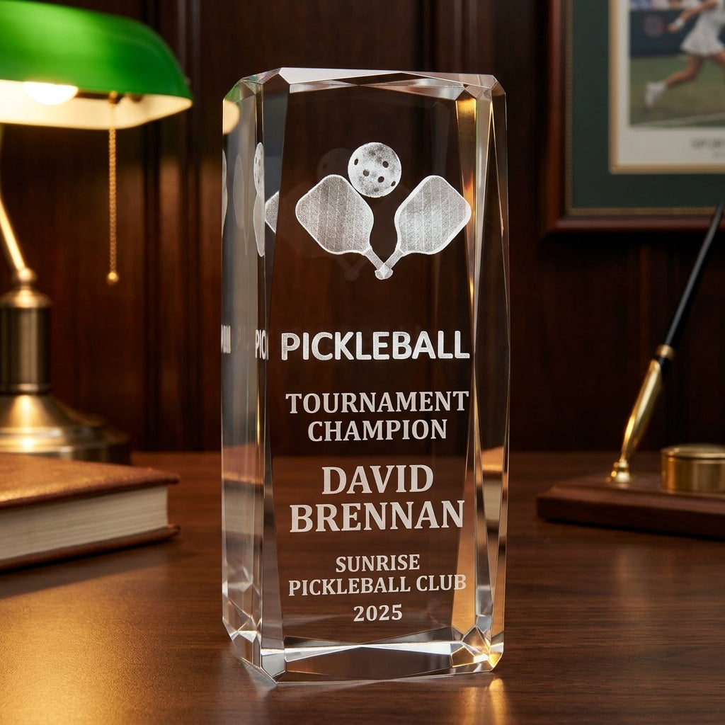Personalized Crystal Sports Award | Engraved Optical Crystal | Tournament Champion | Retirement Gift | Achievement Recognition - View 2