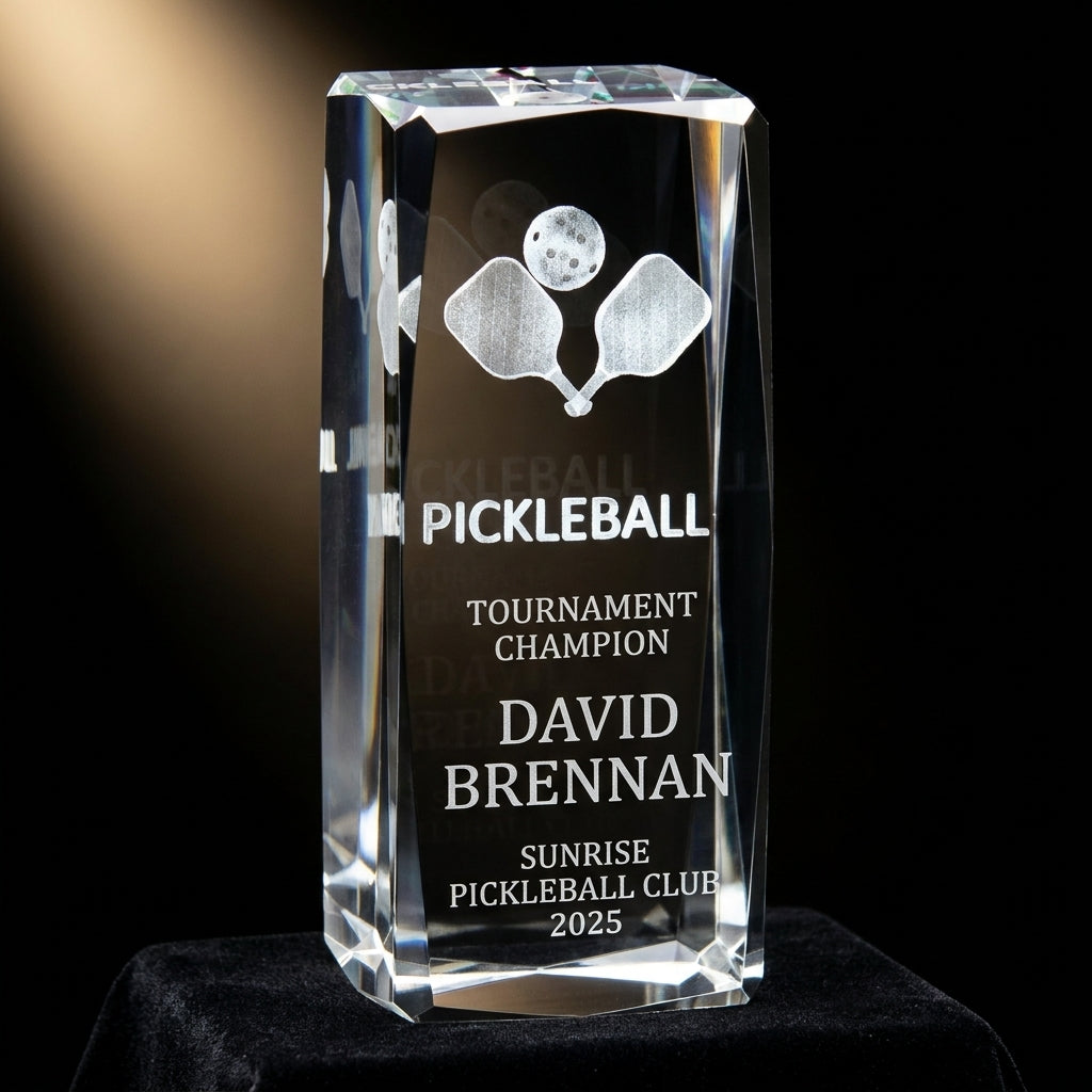 Personalized Crystal Sports Award | Engraved Optical Crystal | Tournament Champion | Retirement Gift | Achievement Recognition - View 3