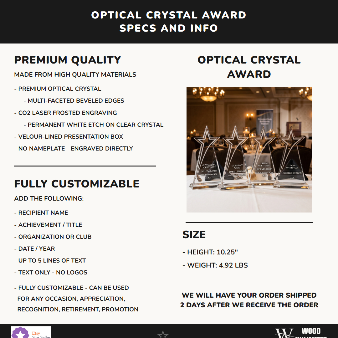 Personalized Sleek Star Specifications - dimensions, materials, features