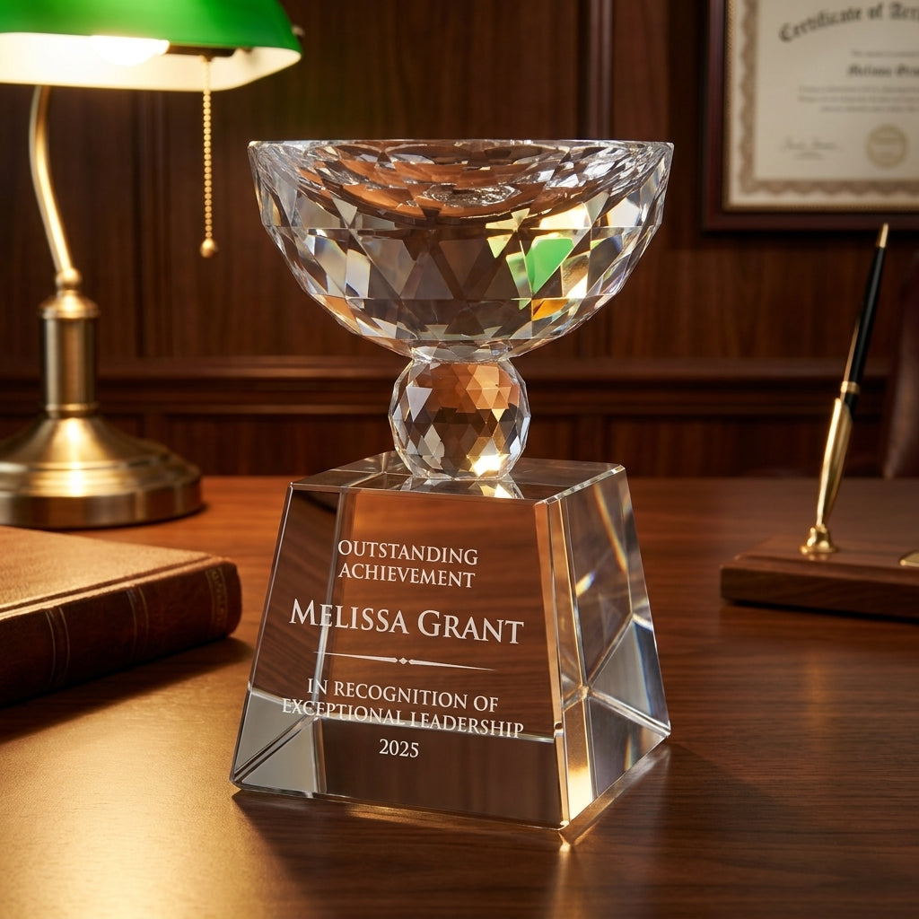 Personalized Crystal Bowl Shape Trophy  - custom laser engraved - view 2