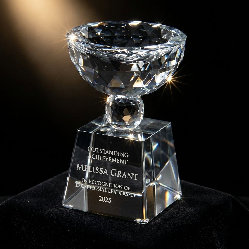 Personalized Crystal Bowl Shape Trophy  - custom laser engraved - view 3