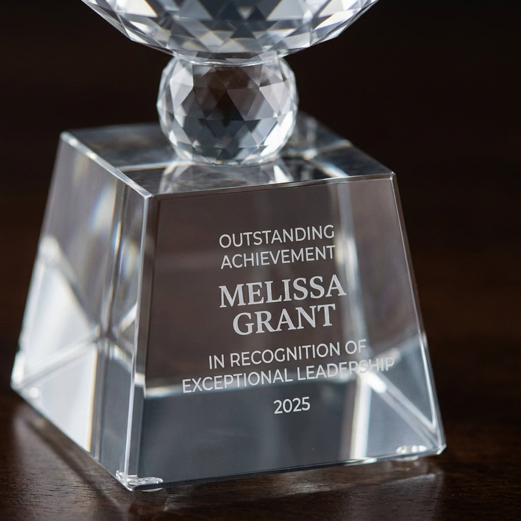 Personalized Crystal Bowl Shape Trophy  - custom laser engraved - view 4