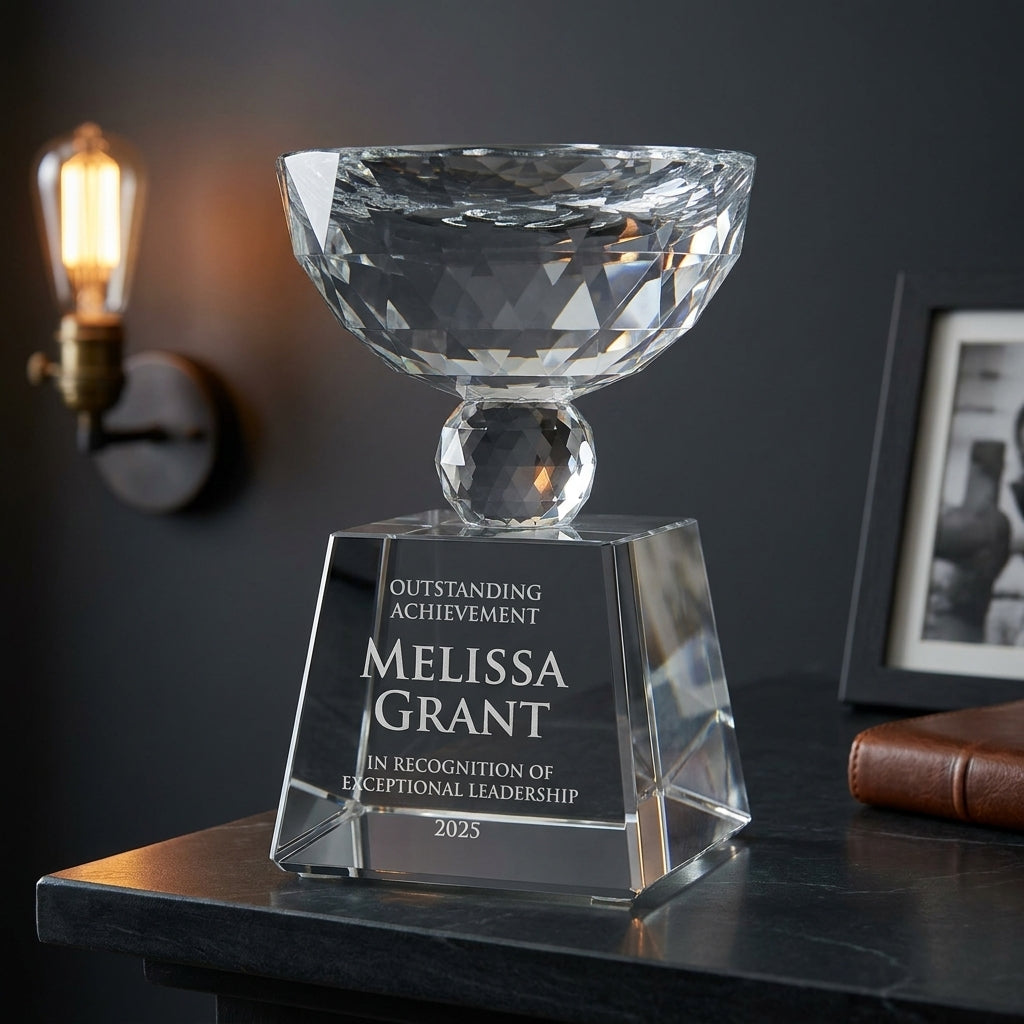 Personalized Crystal Bowl Shape Trophy  - custom laser engraved - view 5