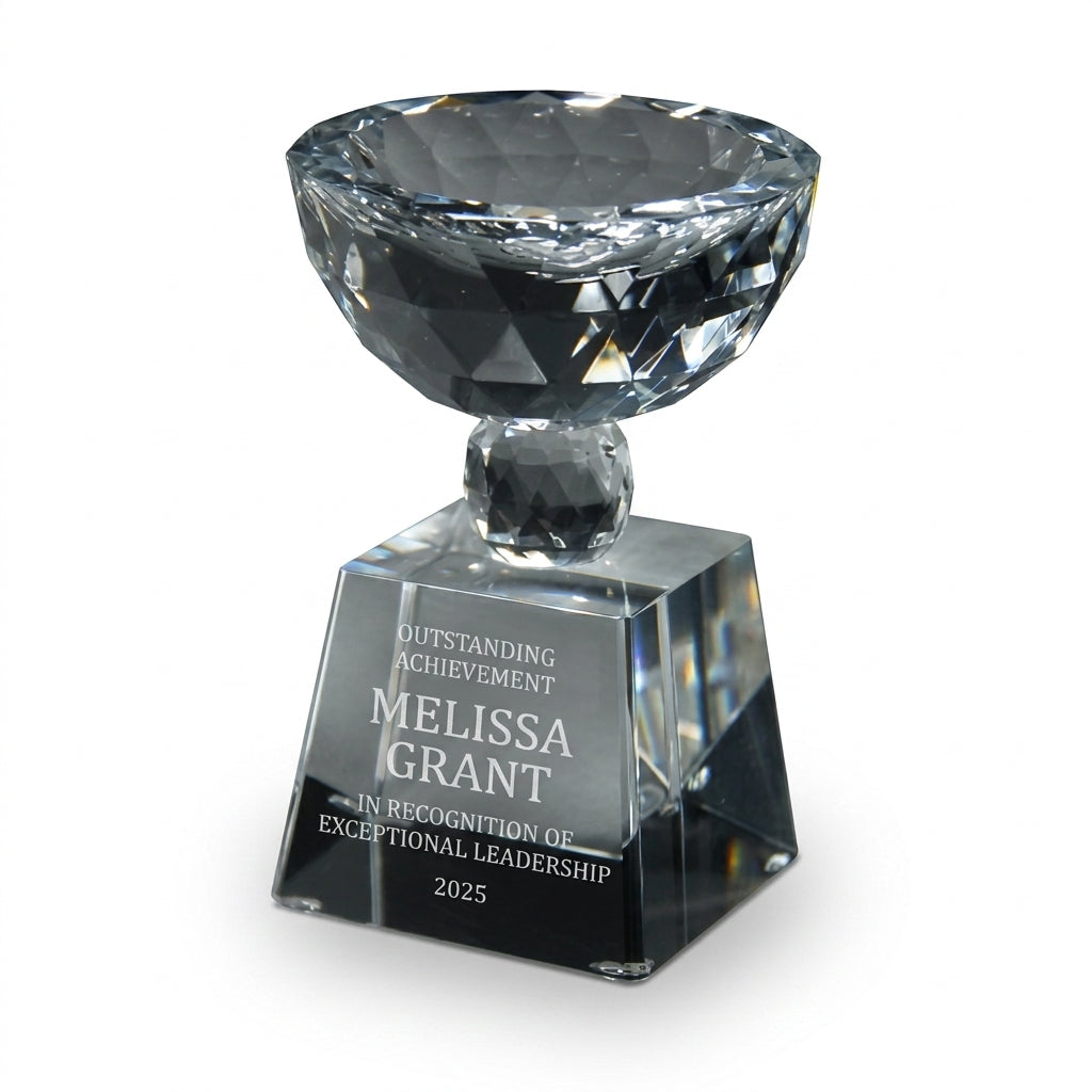 Personalized Crystal Bowl Shape Trophy  - custom laser engraved - view 6