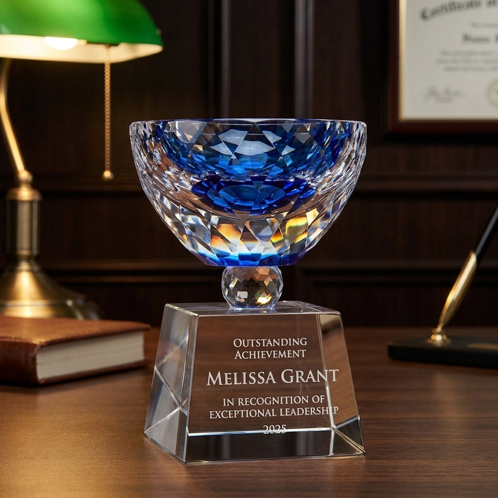 Personalized Crystal Bowl Shaped Trophy - custom laser engraved - view 2