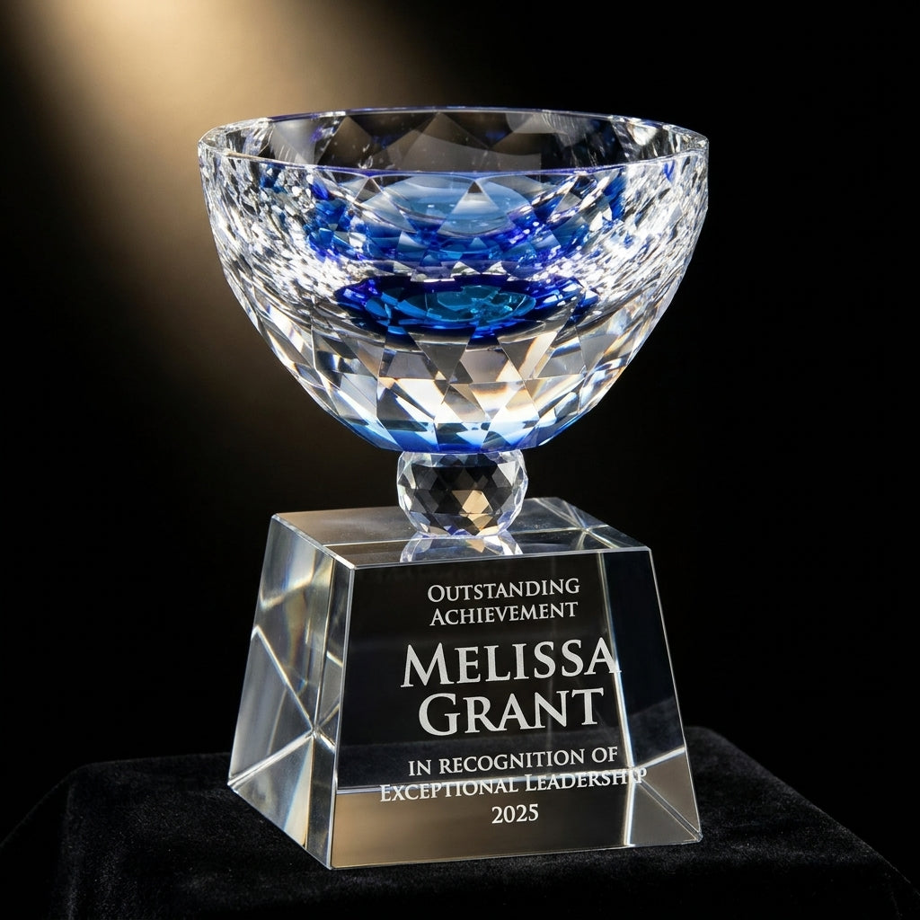 Personalized Crystal Bowl Shaped Trophy - custom laser engraved - view 3