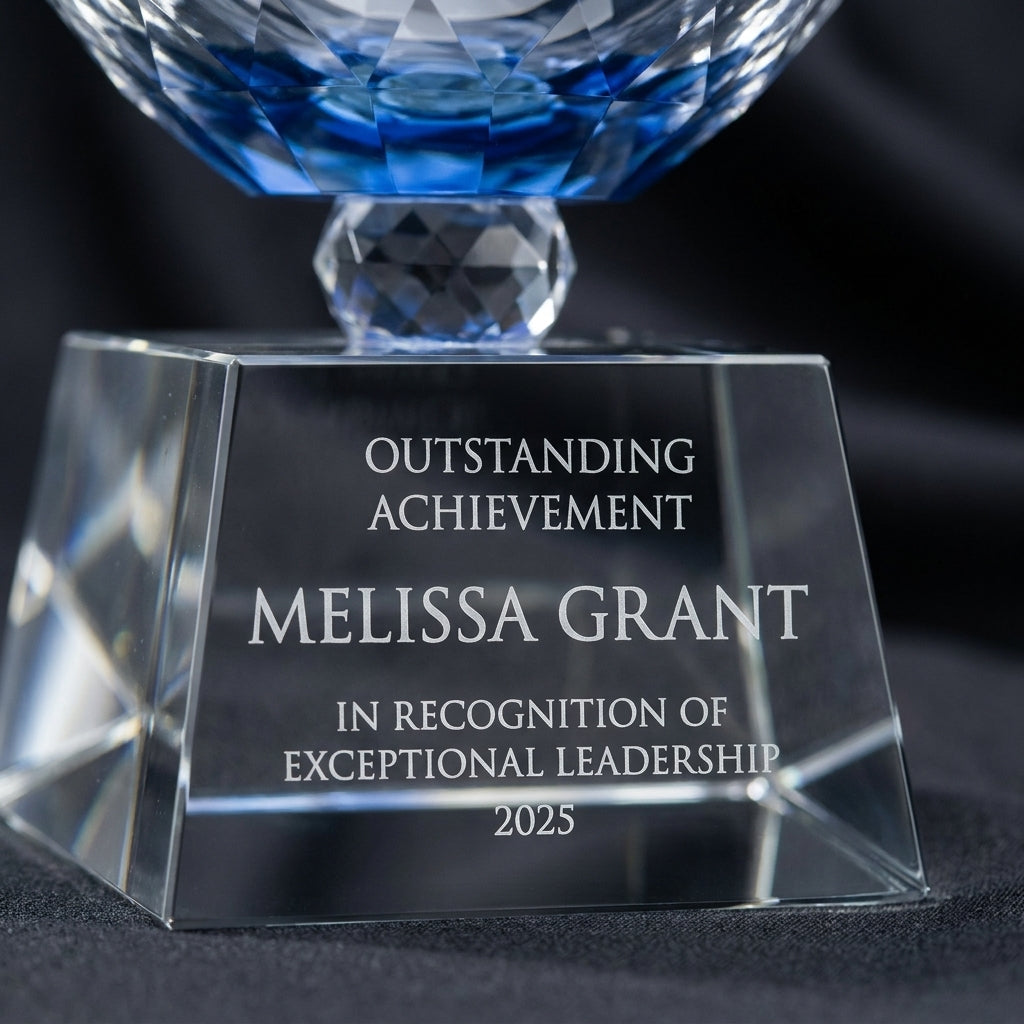 Personalized Crystal Bowl Shaped Trophy - custom laser engraved - view 4