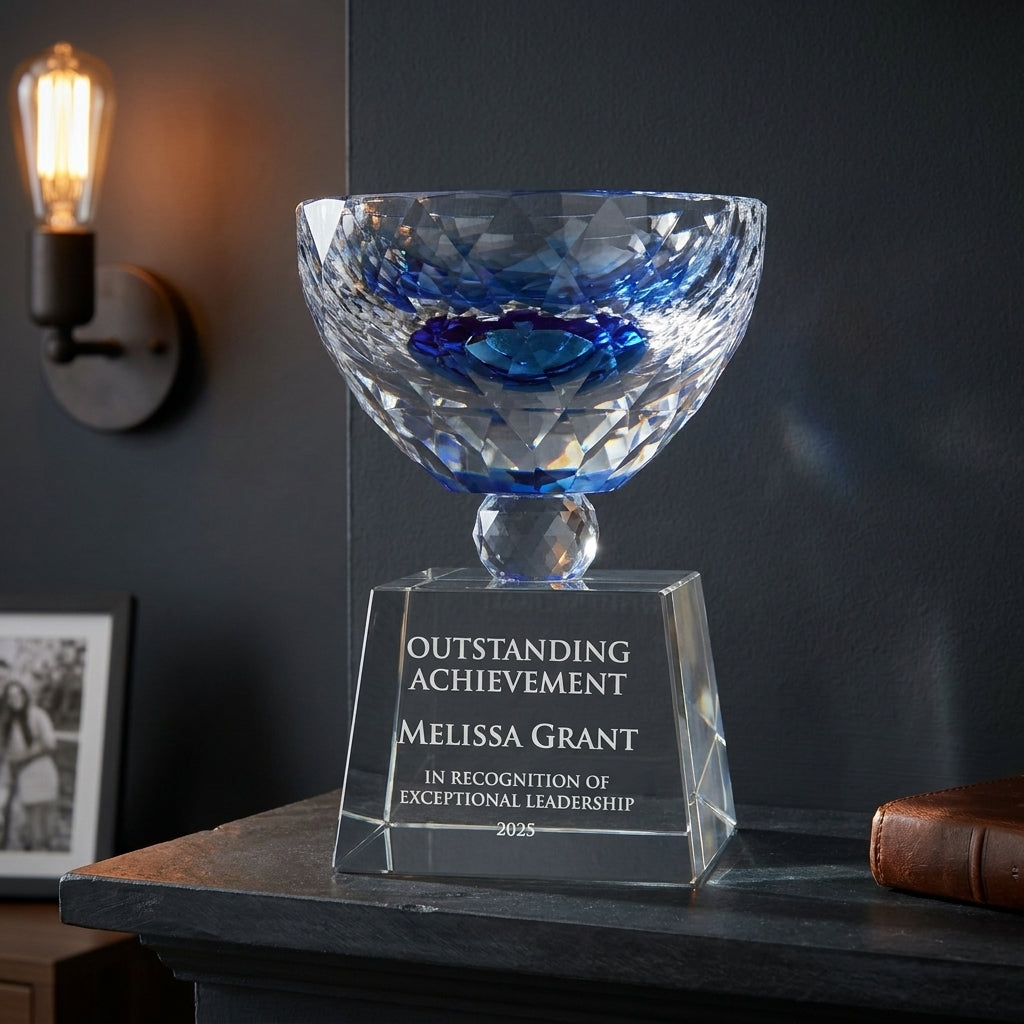 Personalized Crystal Bowl Shaped Trophy - custom laser engraved - view 5