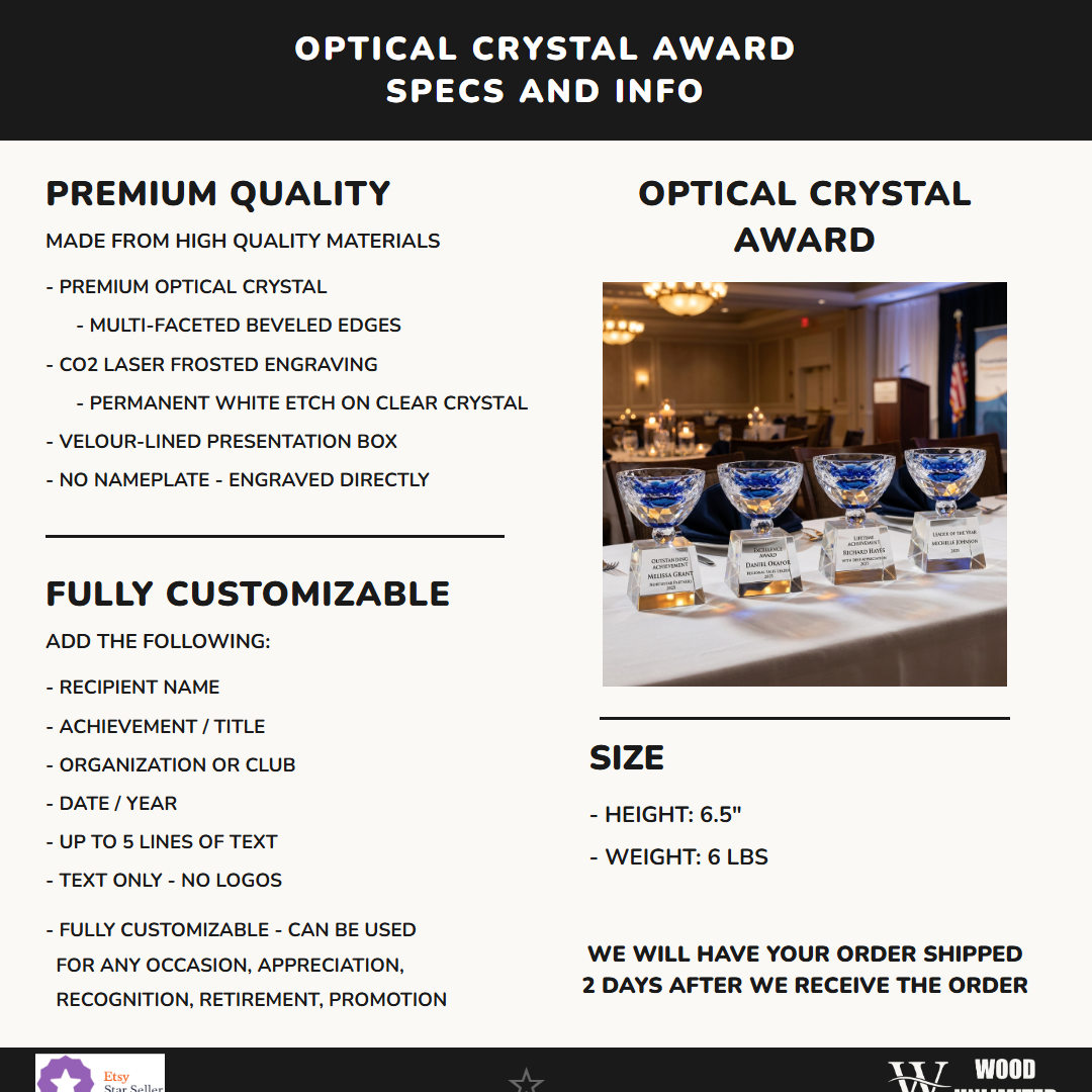 Personalized Crystal Bowl Shaped Trophy Specifications - dimensions, materials, features